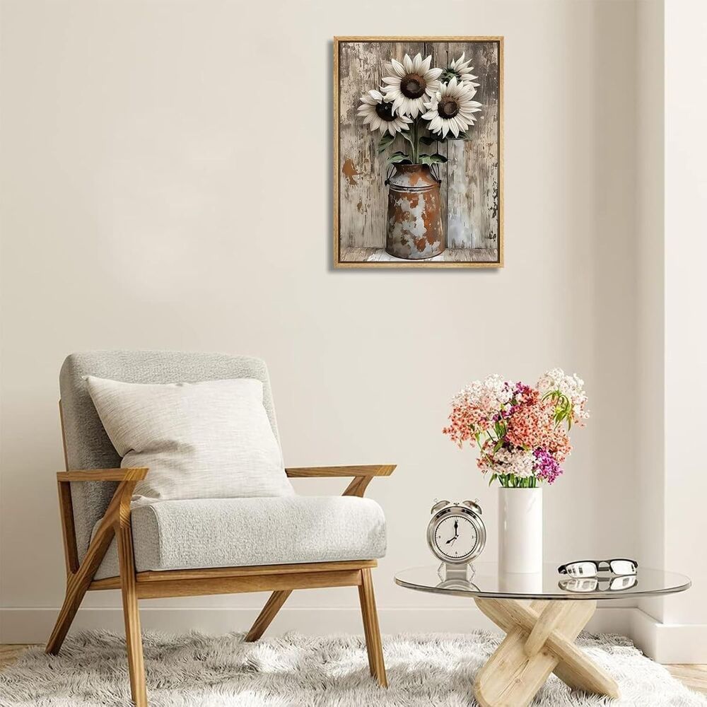VPUQWGKE Rustic Sunflower Canvas Wall Art with Frame 16 x 24 - New - Picture 2 of 4